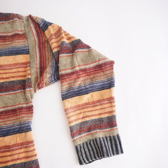 Geoffrey Beene Green Orange Striped Biggie Eclectic 100% Cotton Knit Sweater L - Picture 4 of 9